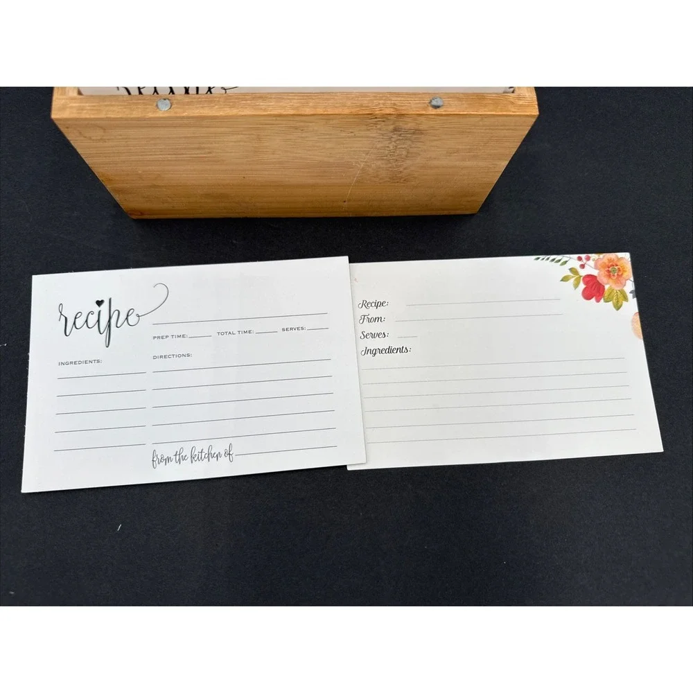 Wooden‎ Recipe Box w/ Hinged Lid 7x5x3 Blank Cards Dividers